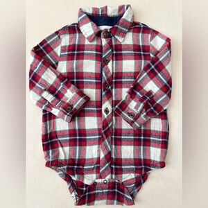 Cat & Jack Christmas Plaid Flannel Button Down Shirt Onesie 6-9 Months